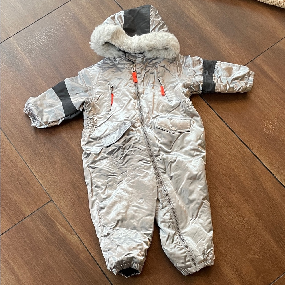 Baby GAP, Silver Hooded Baby Snowsuit with Fur Trim, 2xl, 2 yrs